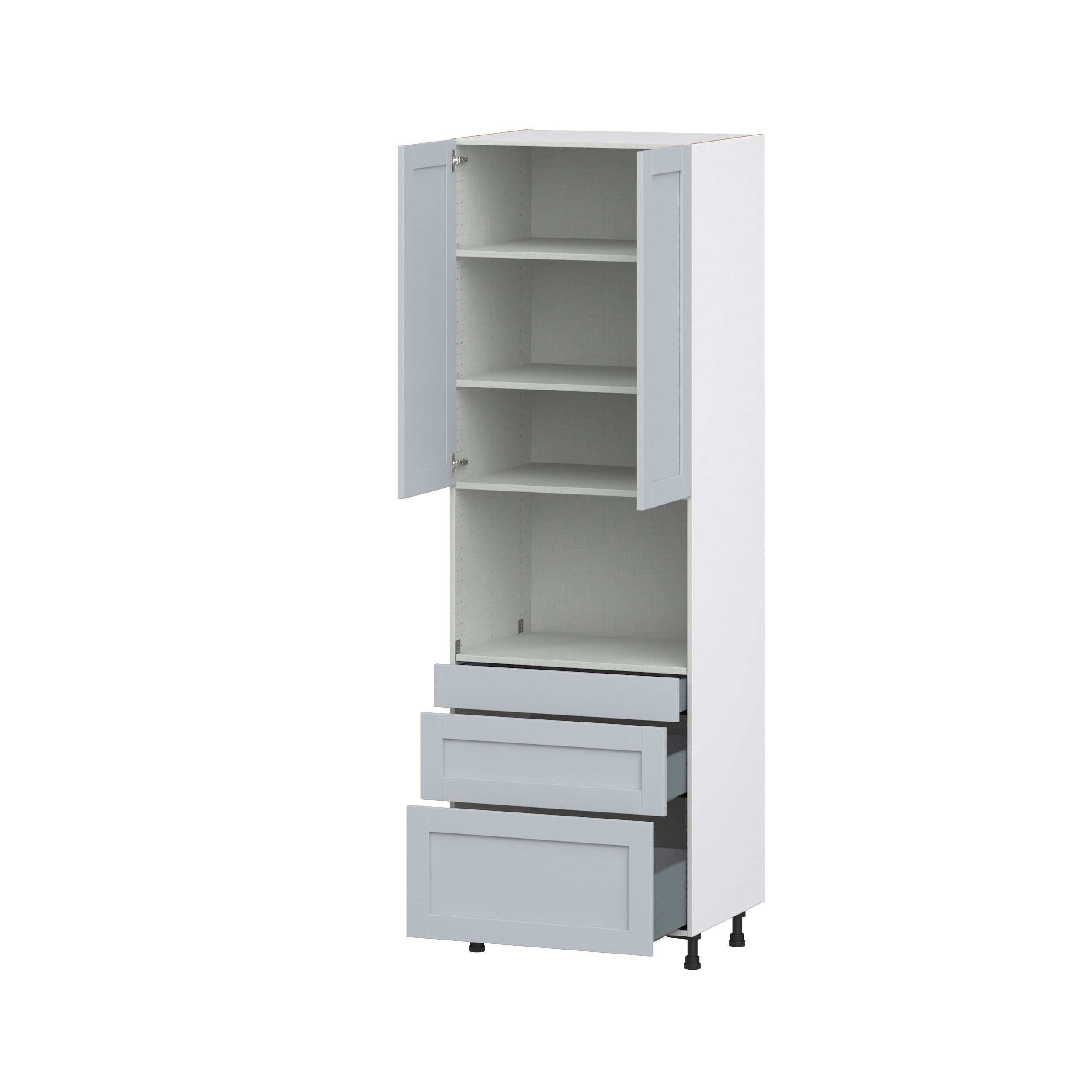 Sea Holly Light Gray Shaker Assembled Pantry Microwave Cabinet with 3 Drawers (30 in. W x 94.5 in. H x 24 in. D)