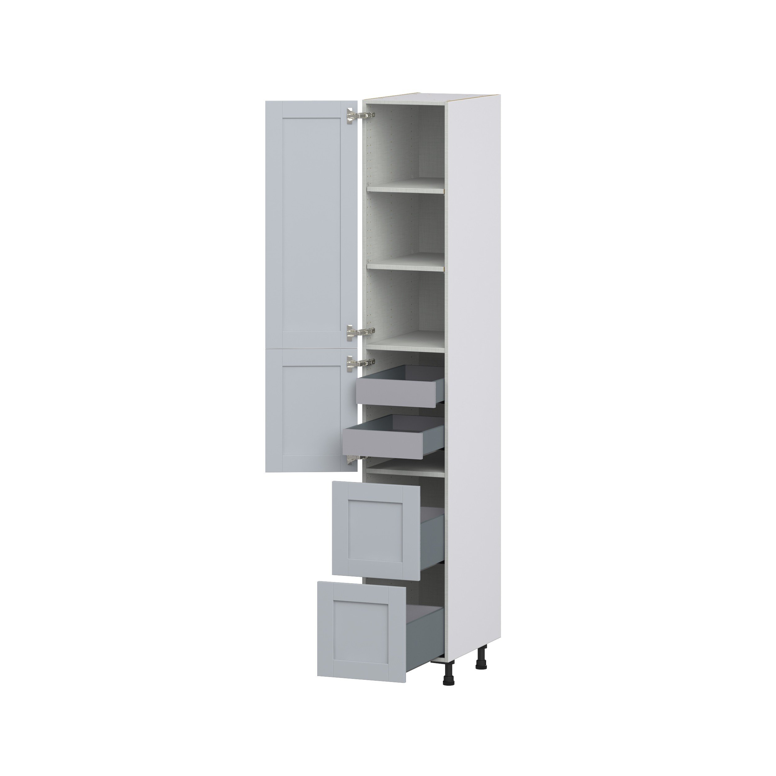 Sea Holly Light Gray Shaker Assembled Pantry Cabinet 2 Doors with 2 Drawers and 2 Inner Drawers (15 in. W X 94.5 in. H X 24 in. D)