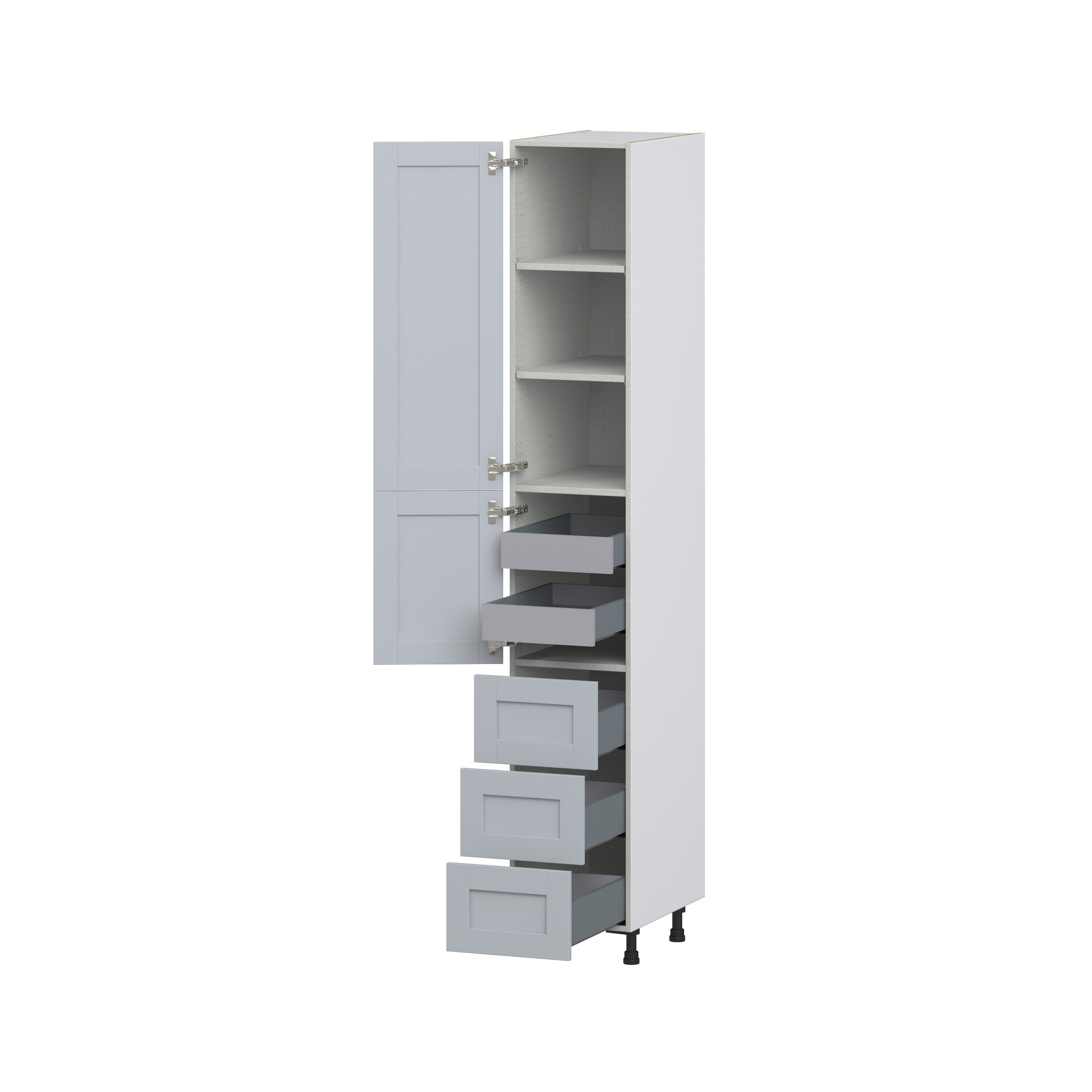 Sea Holly Light Gray Shaker Assembled Pantry Cabinet 2 Doors with 3 Drawers and 2 Inner Drawers (15 in. W X 94.5 in. H X 24 in. D)