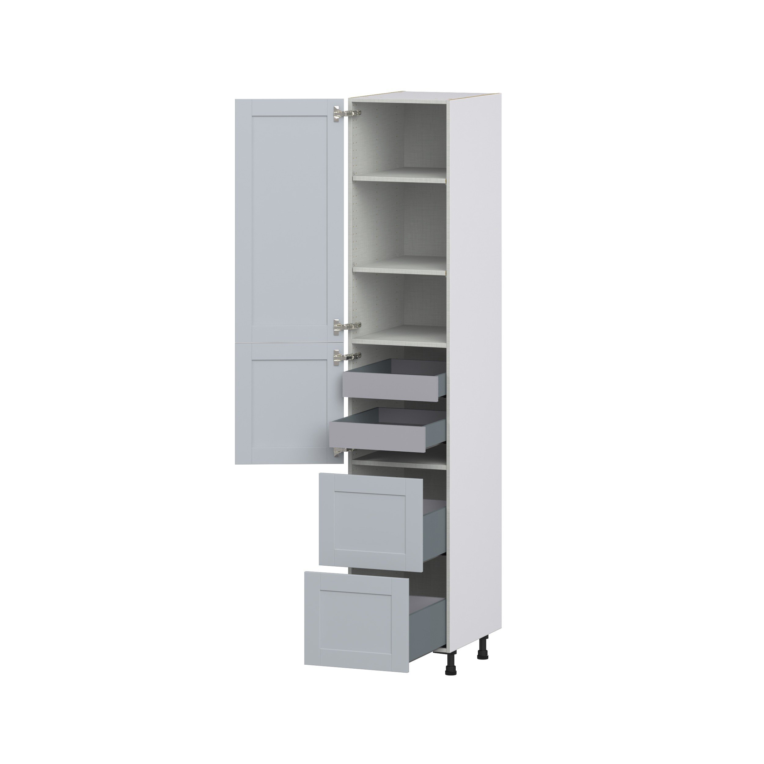 Sea Holly Light Gray Shaker Assembled Pantry Cabinet 1 Doors with 2 Drawers and 2 Inner Drawers (18 in. W X 94.5 in. H X 24 in. D)