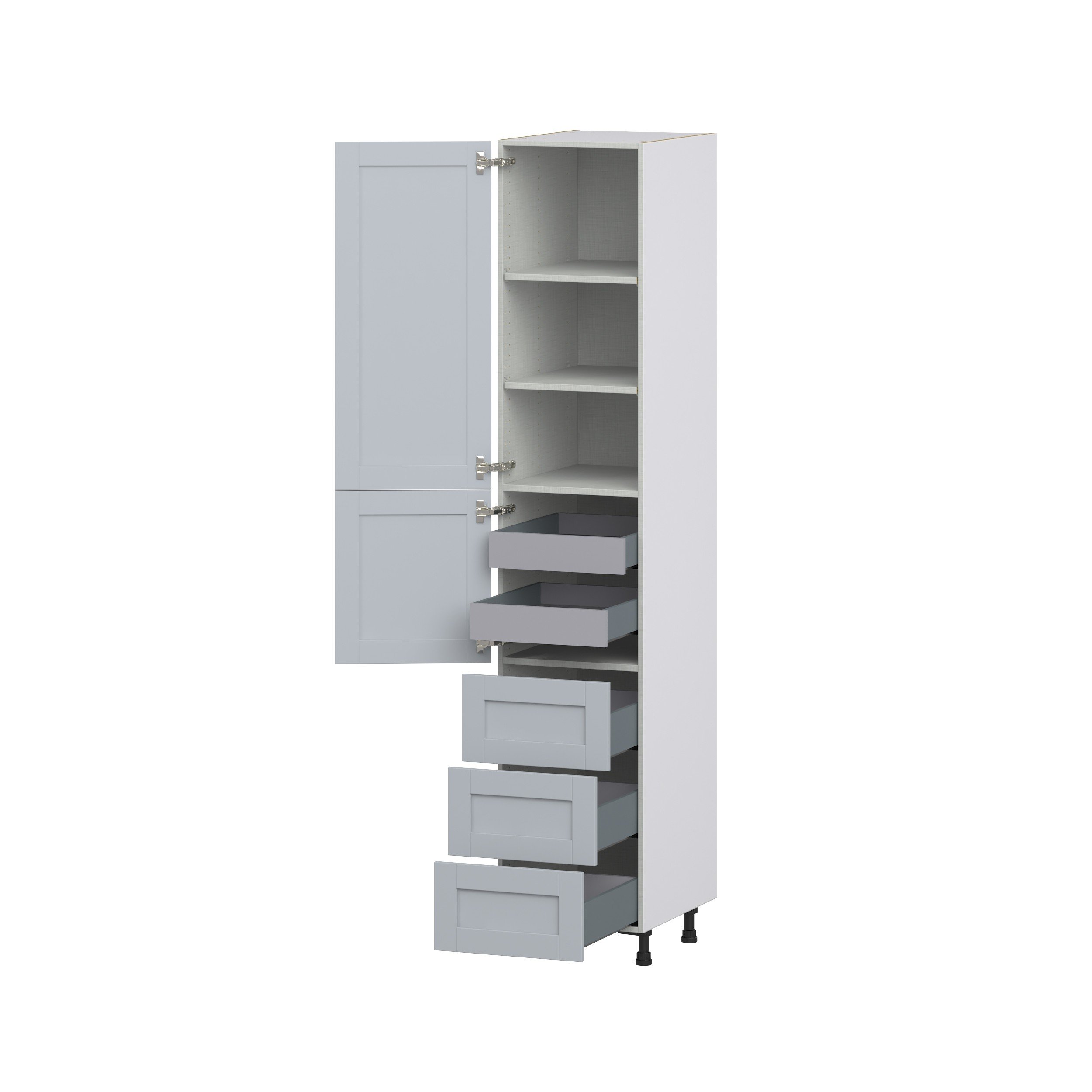 Sea Holly Light Gray Shaker Assembled Pantry Cabinet 1 Doors with 3 Drawers and 2 Inner Drawers (18 in. W X 94.5 in. H X 24 in. D)