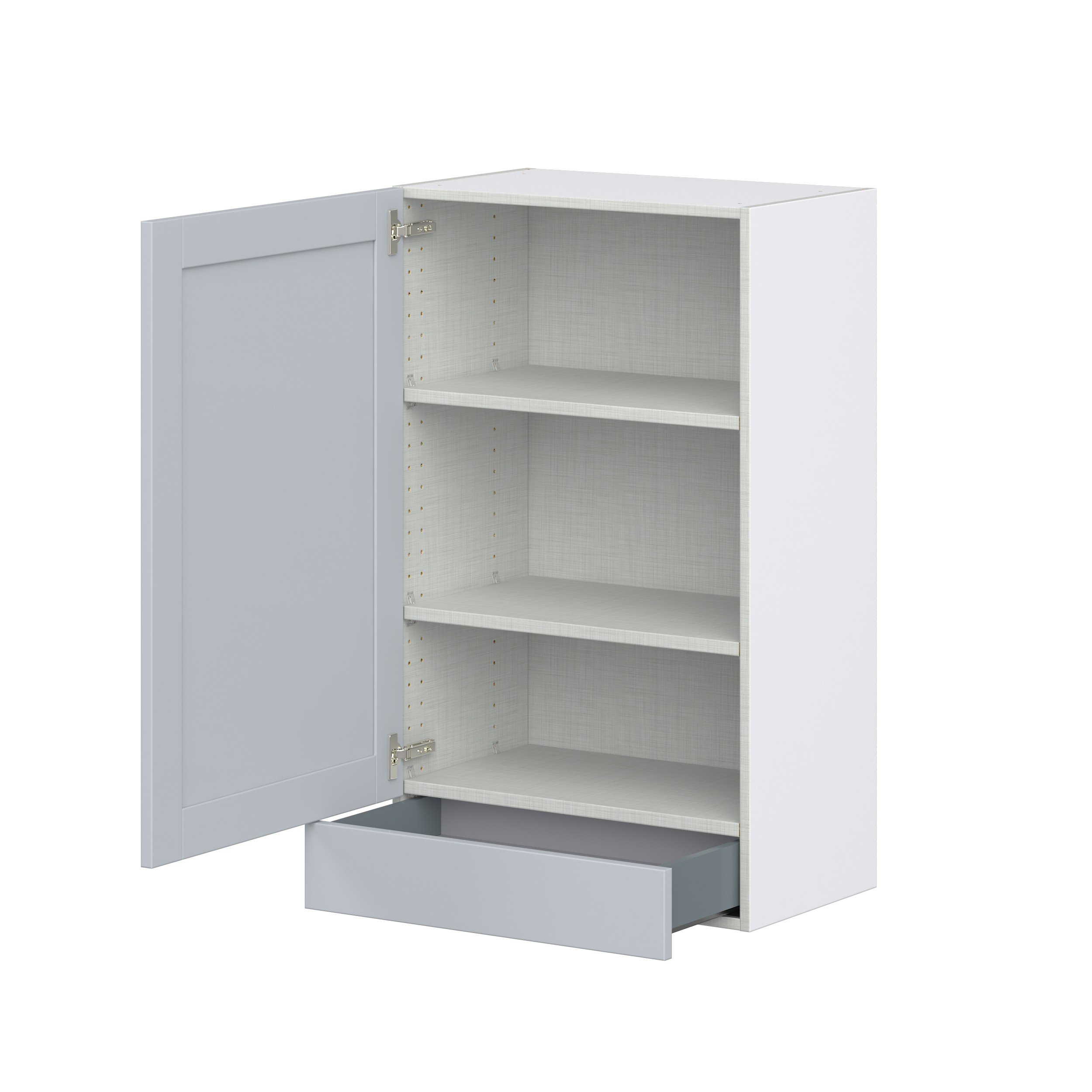 Sea Holly Light Gray Shaker Assembled Wall Cabinet with a Door and a 5 in. Drawer (24 in. W x 40 in. H x 14 in. D)