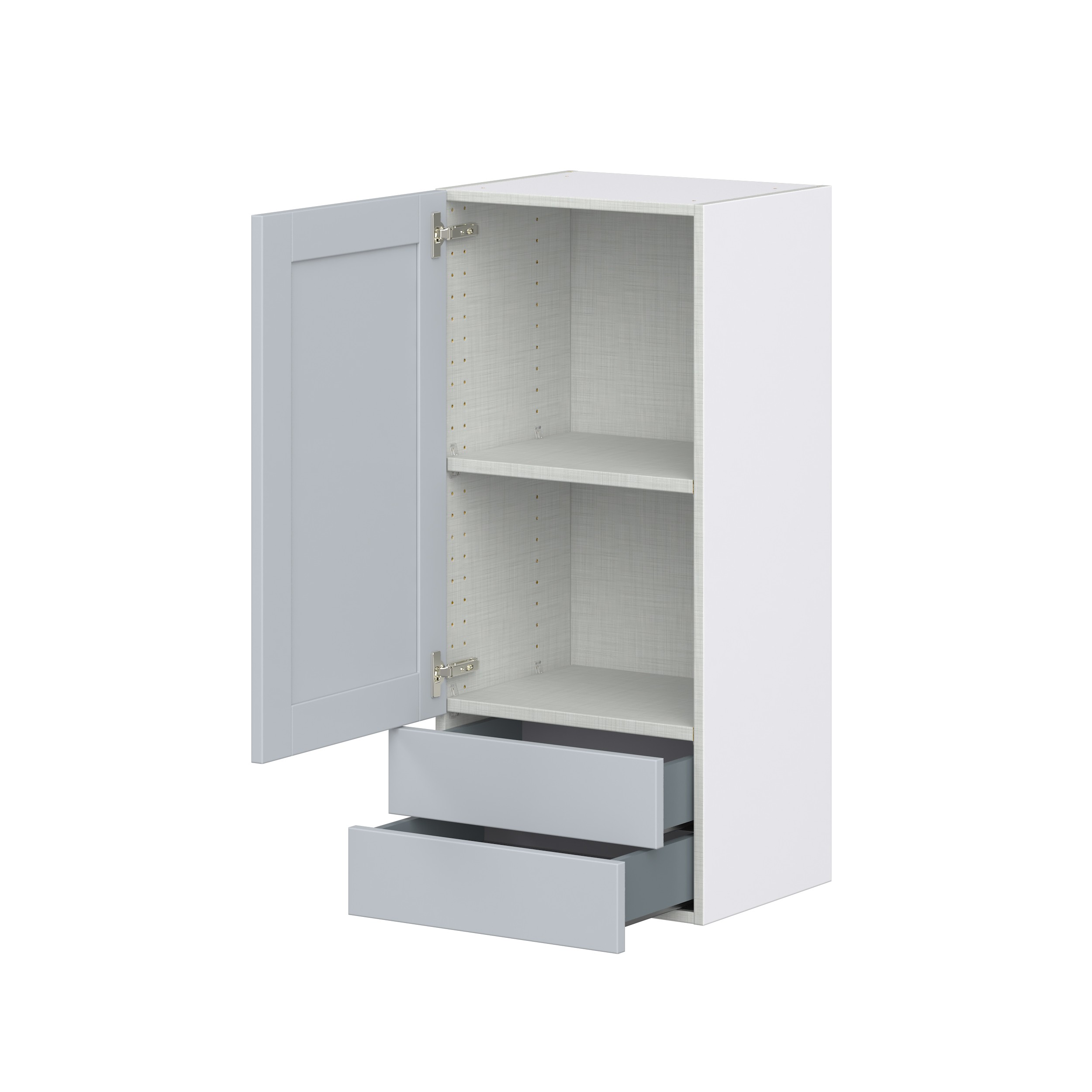 Sea Holly Light Gray Shaker Assembled Wall Cabinet with a Door and Two 5 in. Drawers (18 in. W x 40 in. H x 14 in. D)