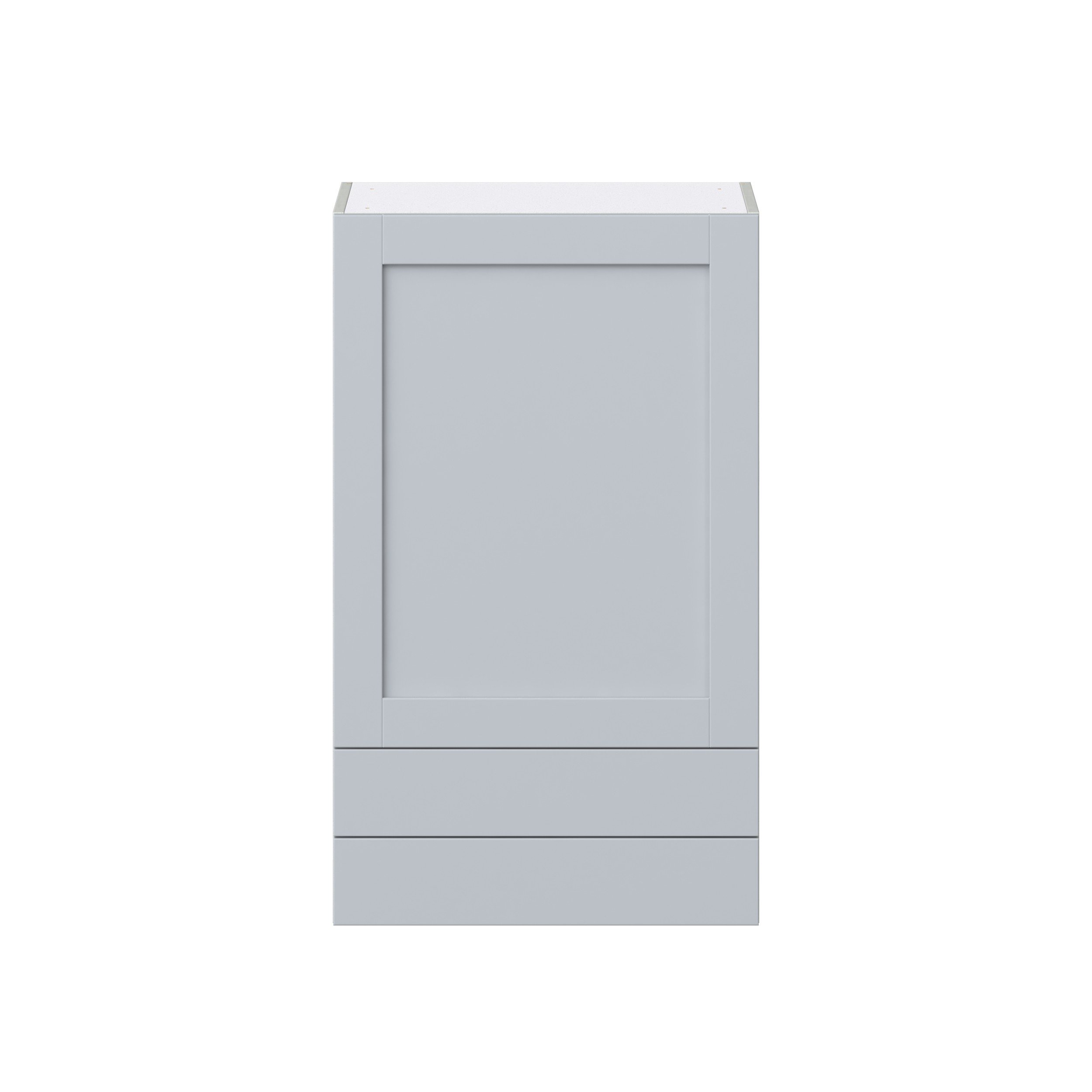 Sea Holly Light Gray Shaker Assembled Wall Cabinet with a Door and Two 5 in. Drawers (24 in. W x 40 in. H x 14 in. D)