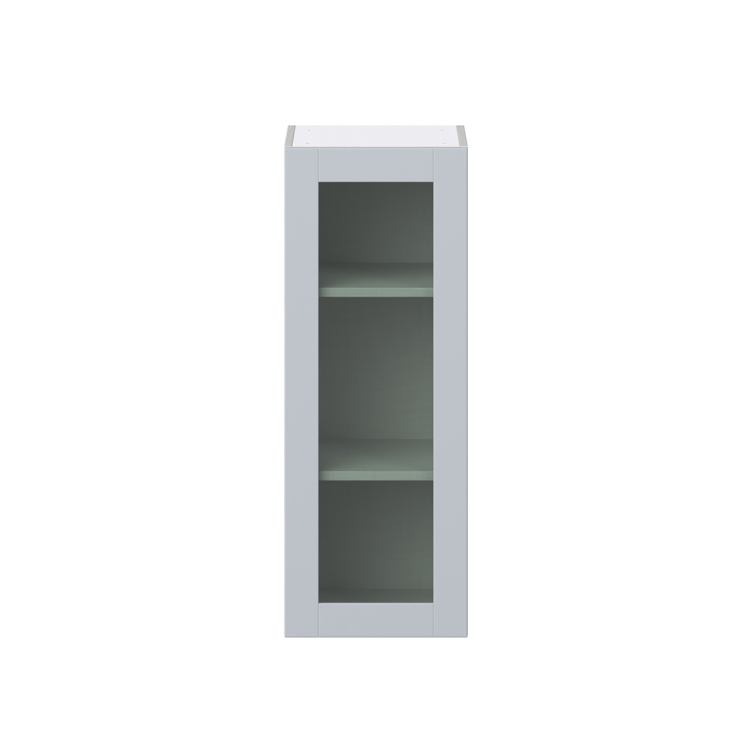 Sea Holly Light Gray Shaker Assembled Wall Cabinet with a Full High Glass Door (15 in. W x 40 in. H x 14 in. D)