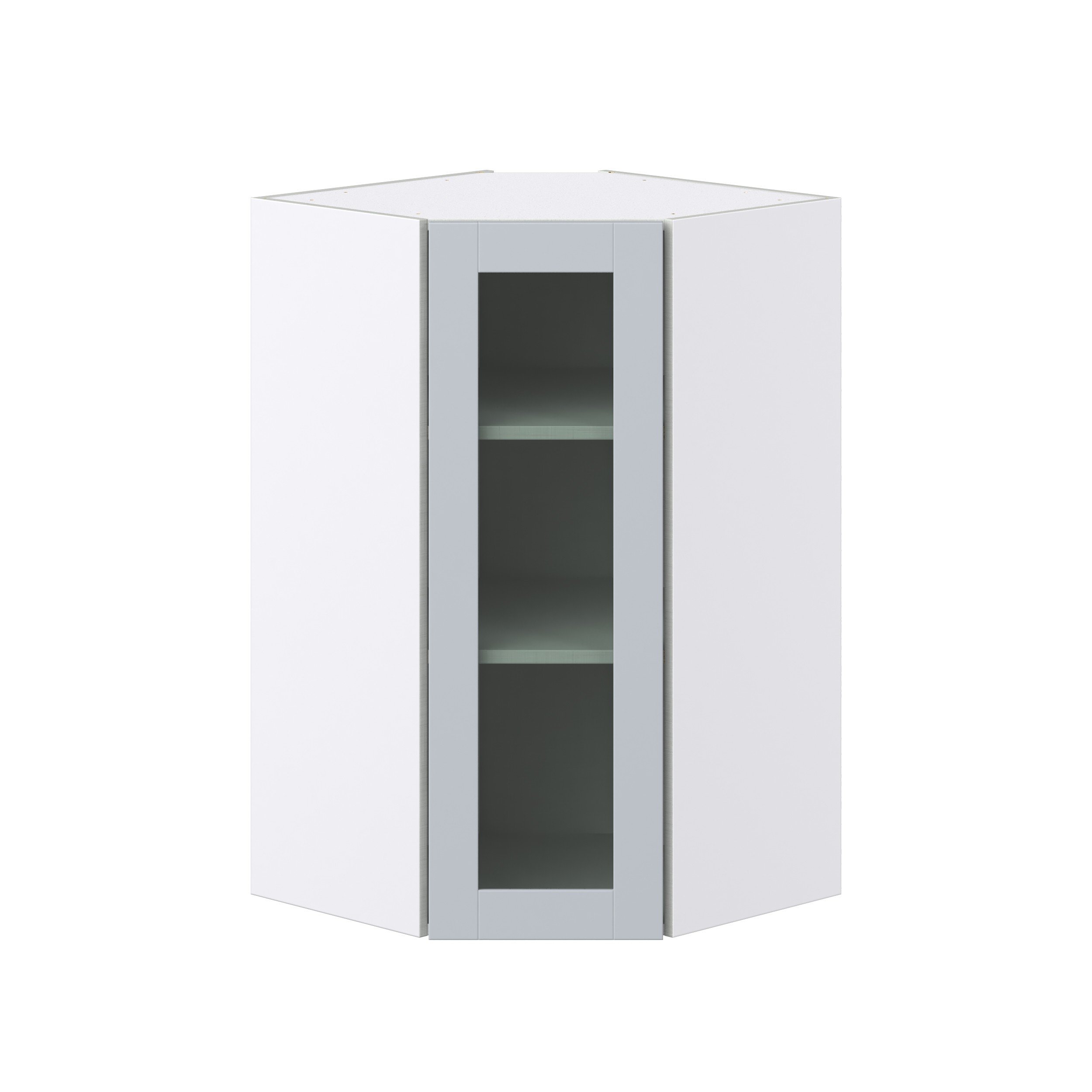 Sea Holly Light Gray Shaker Assembled Corner Wall Cabinet with a Glass Door (24 in. W x 40 in. H x 24 in. D)