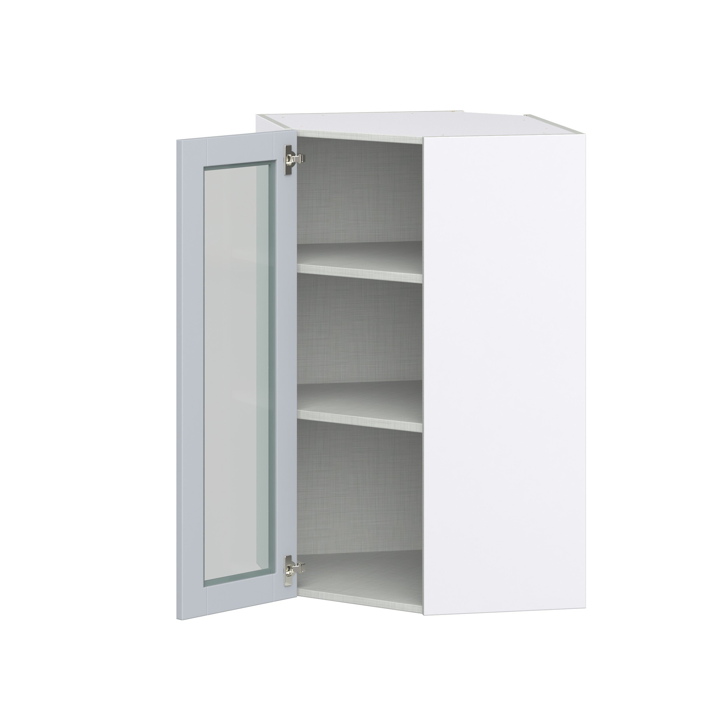 Sea Holly Light Gray Shaker Assembled Corner Wall Cabinet with a Glass Door (24 in. W x 40 in. H x 24 in. D)