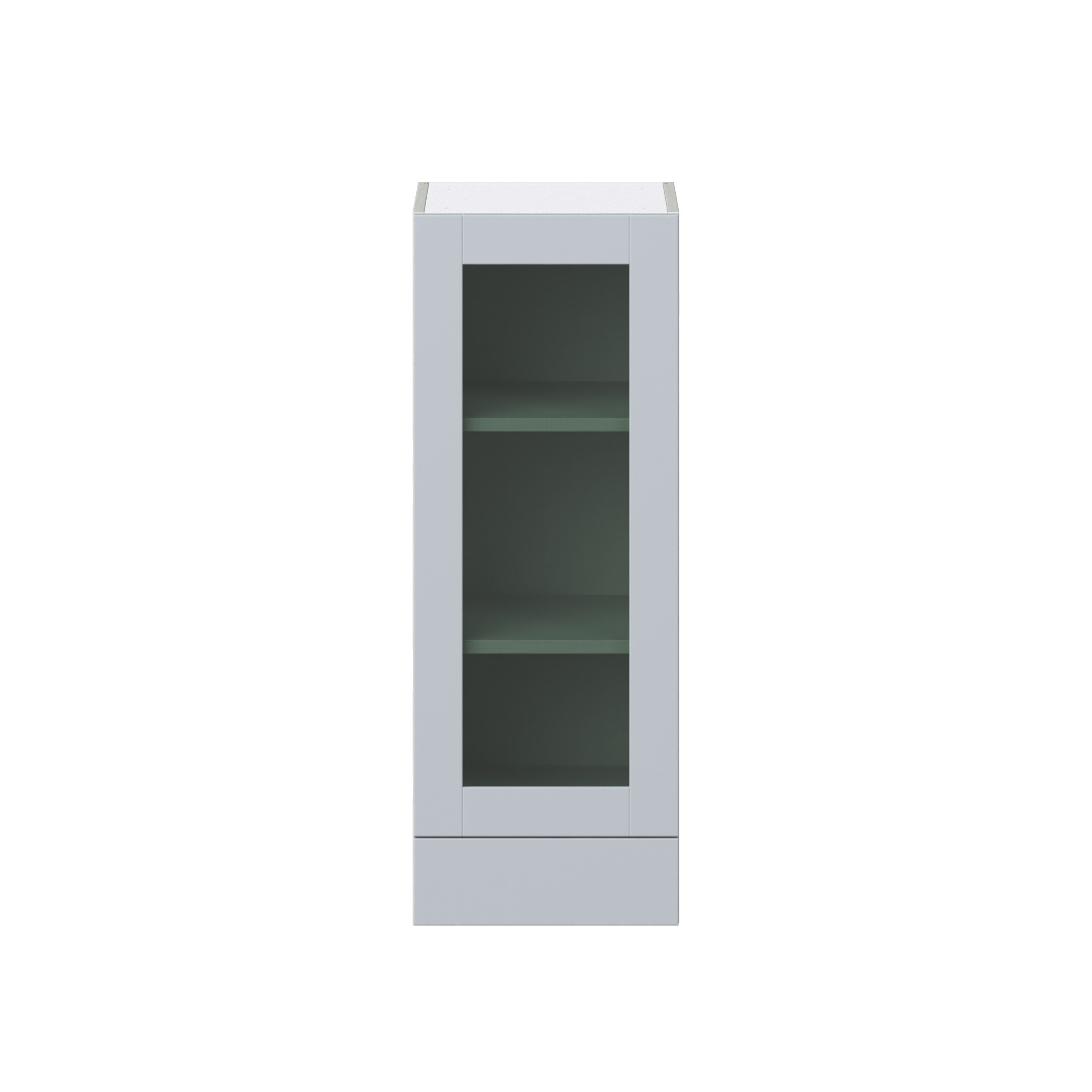 Sea Holly Light Gray Shaker Assembled Wall Cabinet with a Glass Door and a 5 in. Drawer (15 in. W x 40 in. H x 14 in. D)