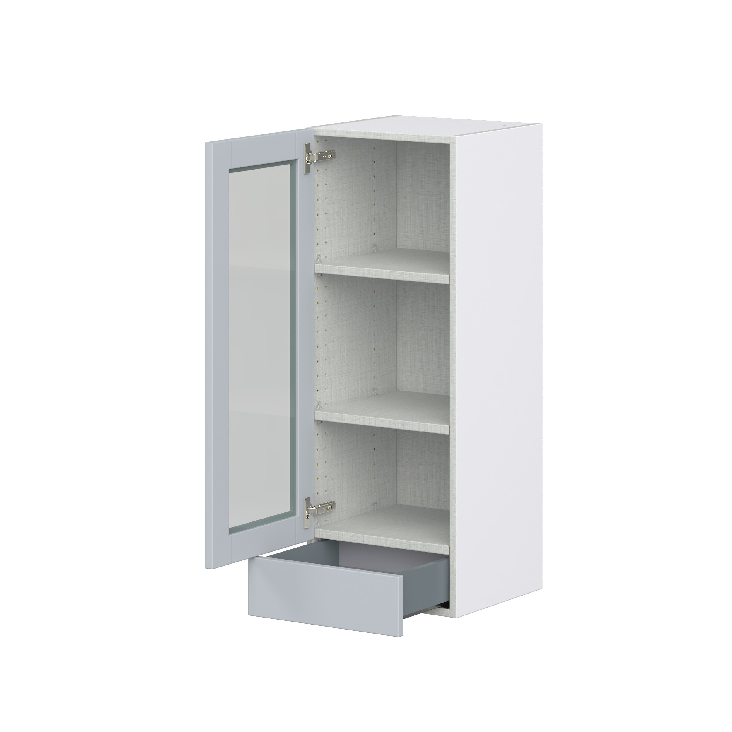 Sea Holly Light Gray Shaker Assembled Wall Cabinet with a Glass Door and a 5 in. Drawer (15 in. W x 40 in. H x 14 in. D)