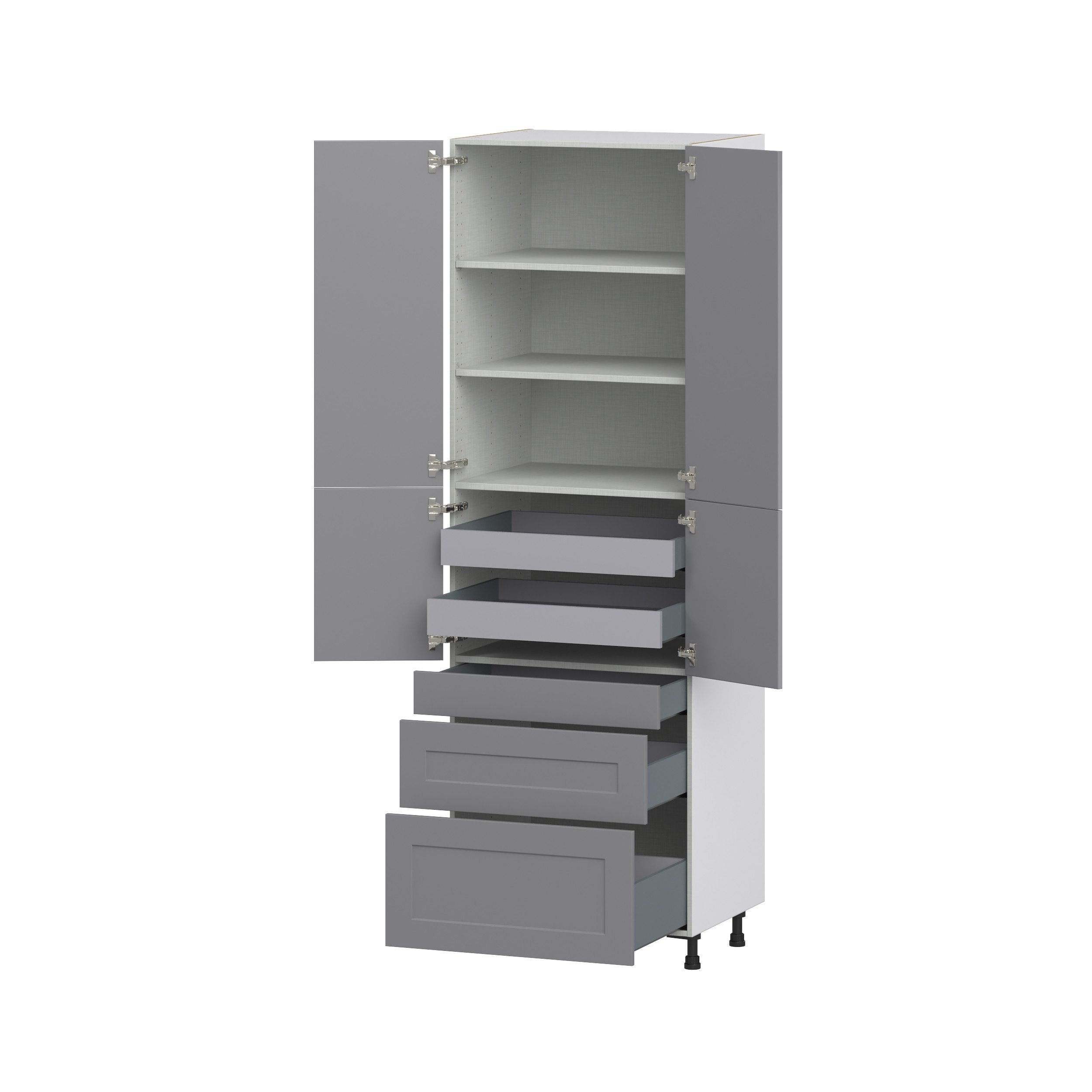 Willow Painted Slate Gray Shaker Assembled Pantry Cabinet with 3 Drawers and 2 Inner Drawers (30 in. W x 94.5 in. H x 24 in. D)