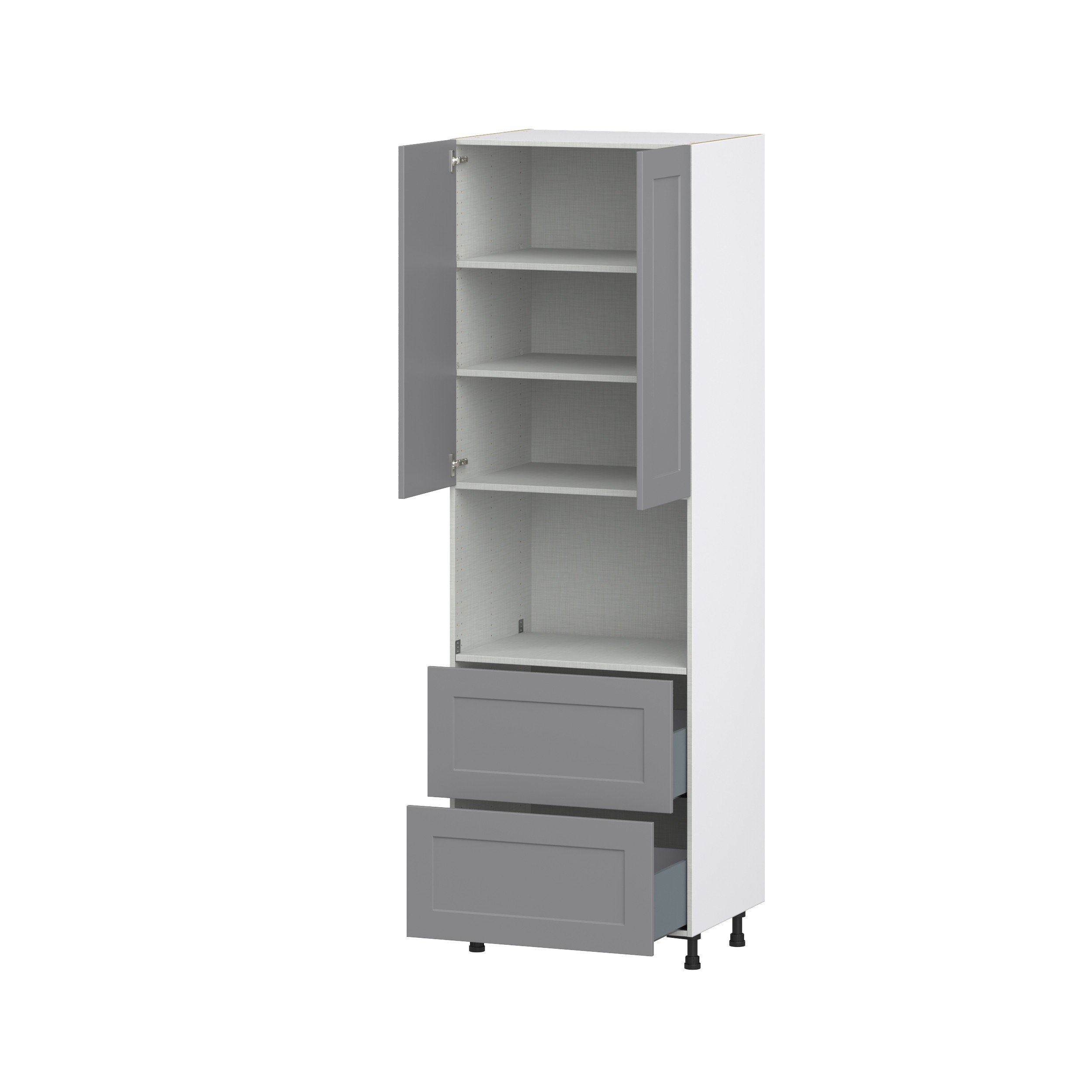 Willow Painted Slate Gray Shaker Assembled Pantry Microwave Cabinet with 2 Drawers (30 in. W x 94.5 in. H x 24 in. D)