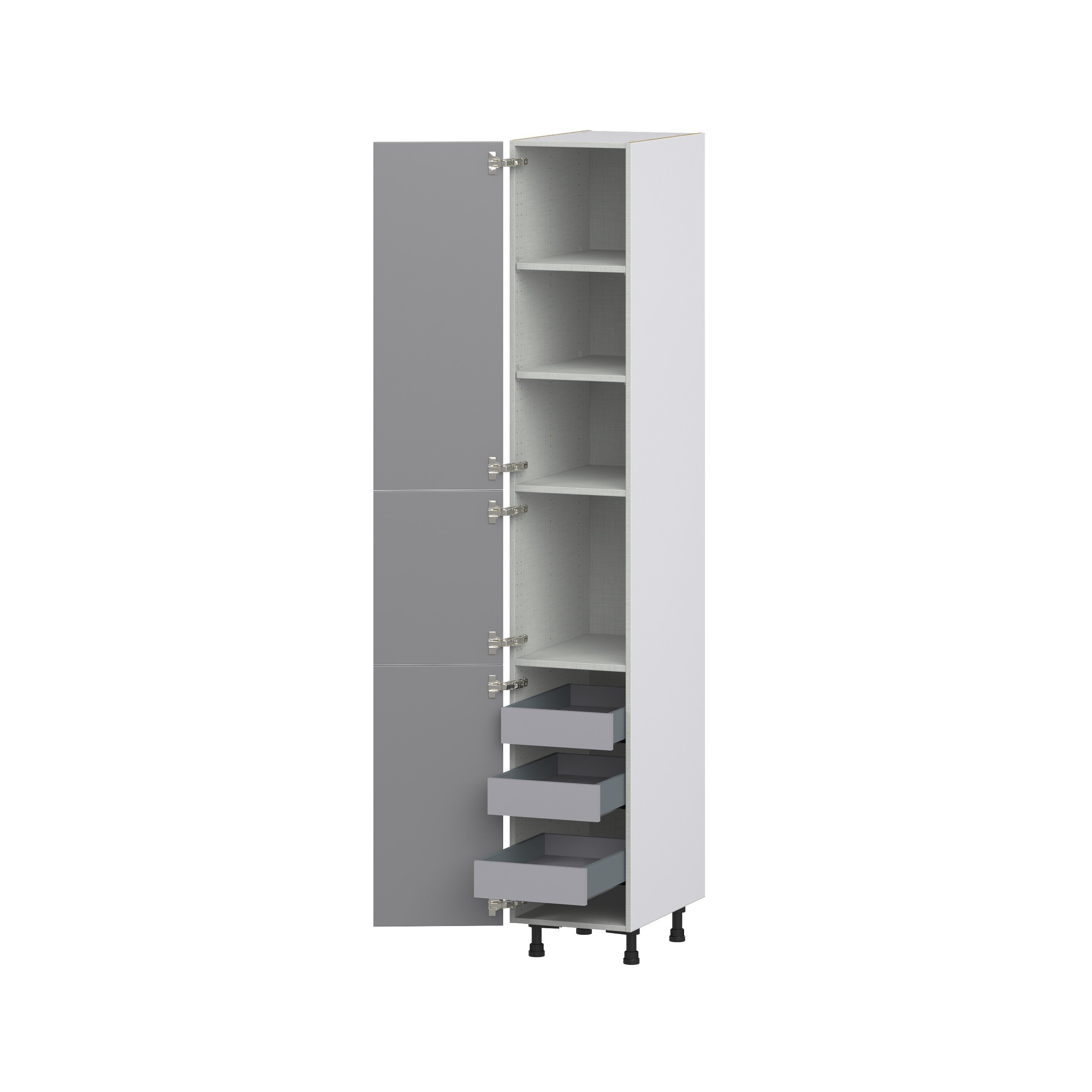 Willow Painted Slate Gray Shaker Assembled Pantry Cabinet with 2 Doors and 3 Inner Drawers (15 in. W X 94.5 in. H X 24 in. D)