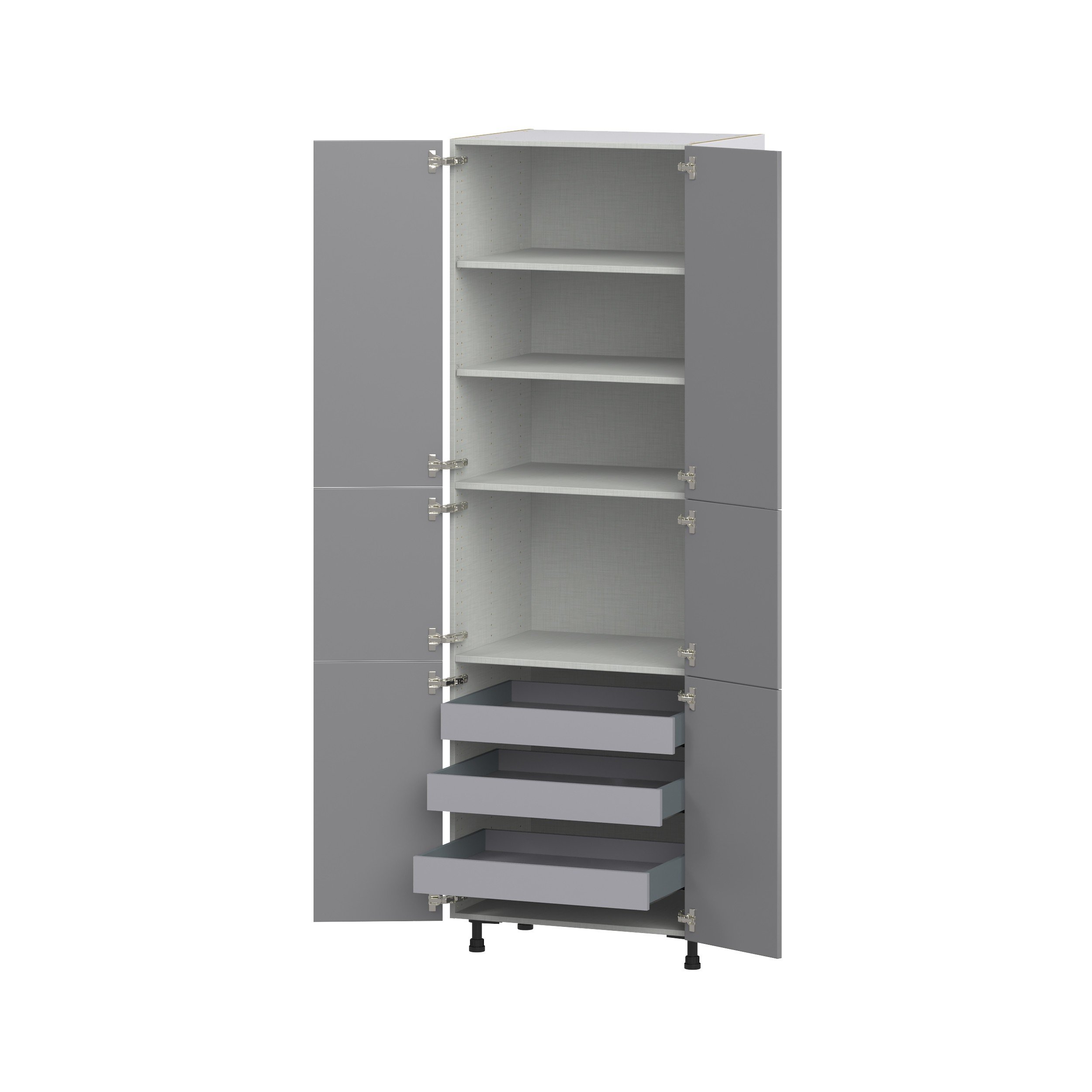 Willow Painted Slate Gray Shaker Assembled Pantry Cabinet with 6 Doors and 3 Inner Drawers (30 in. W X 94.5 in. H X 24 in. D)