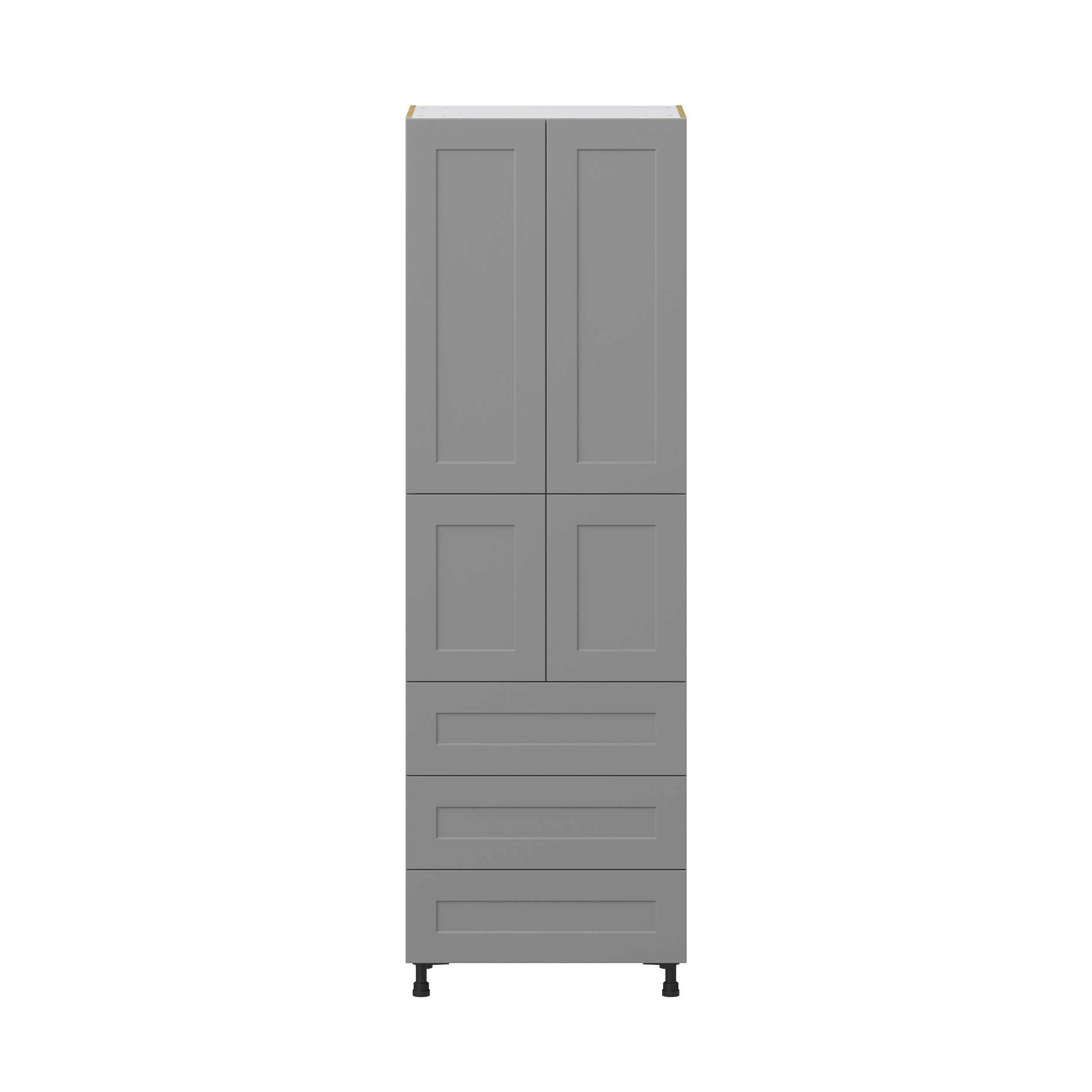 Willow Painted Slate Gray Shaker Assembled Pantry Cabinet 4 Doors with 3 Drawers and 2 Inner Drawers (30 in. W X 94.5 in. H X 24 in. D)