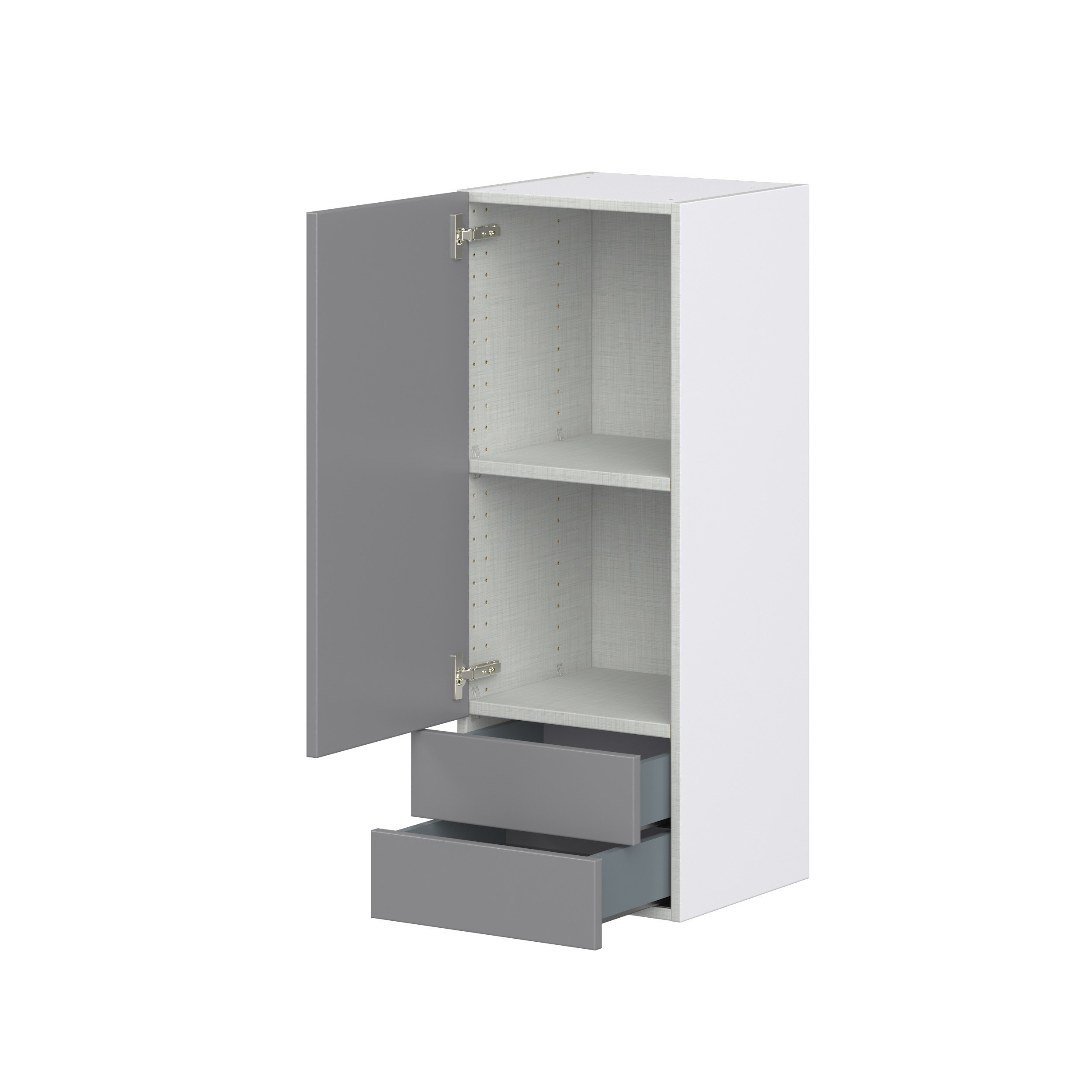 Willow Painted Slate Gray Shaker Assembled Wall Cabinet with a Door and Two 5 in. Drawers (15 in. W x 40 in. H x 14 in. D)