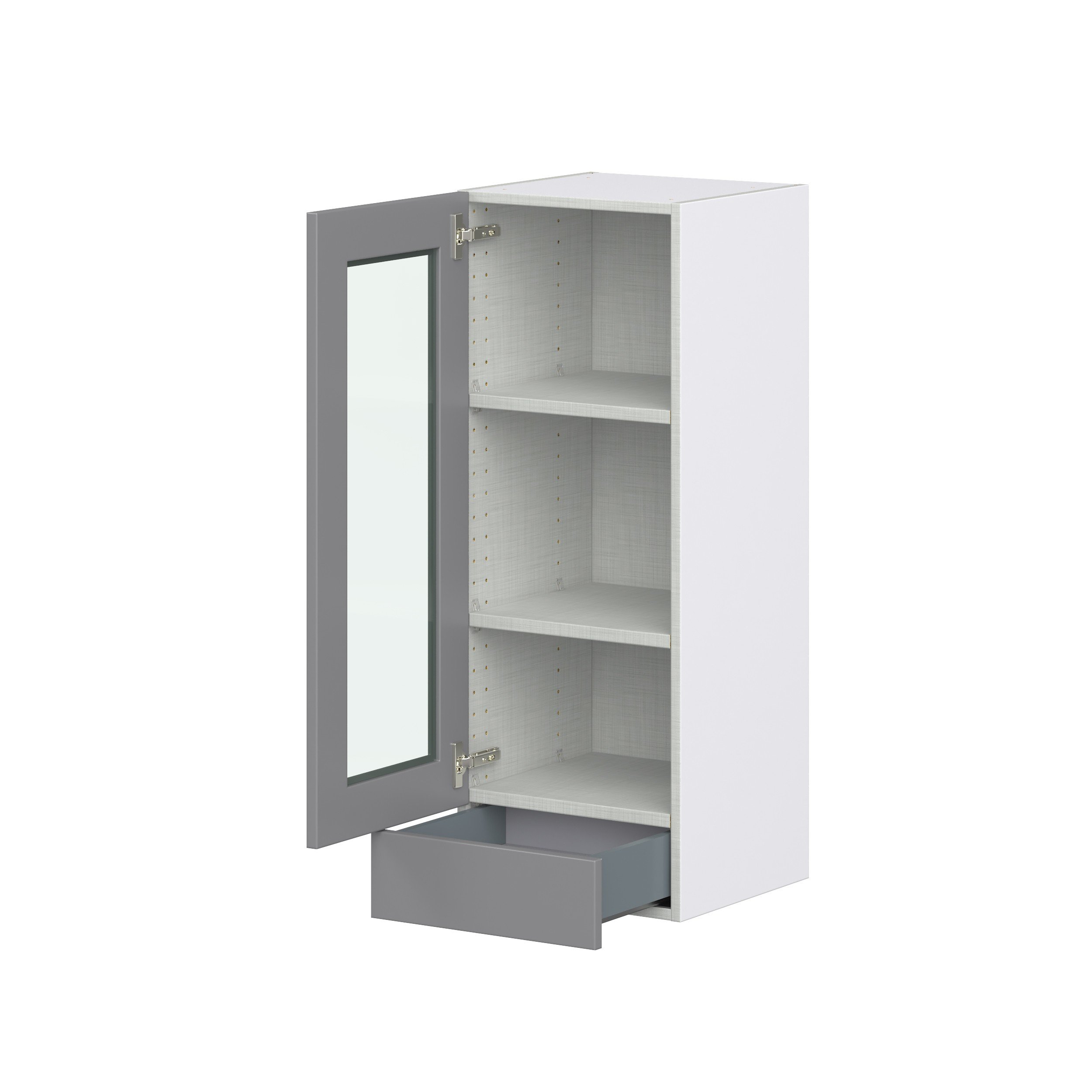 Willow Painted Slate Gray Shaker Assembled Wall Cabinet with a Glass Door and a 5 in. Drawer (15 in. W x 40 in. H x 14 in. D)