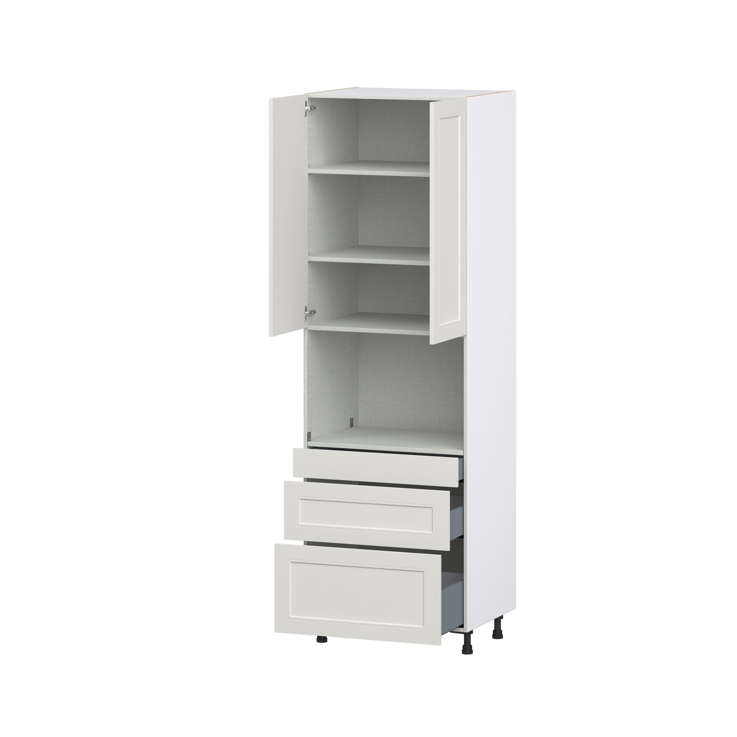 Wisteria Painted Light Gray Recessed Assembled Pantry Microwave Cabinet with 3 Drawers (30 in. W x 94.5 in. H x 24 in. D)