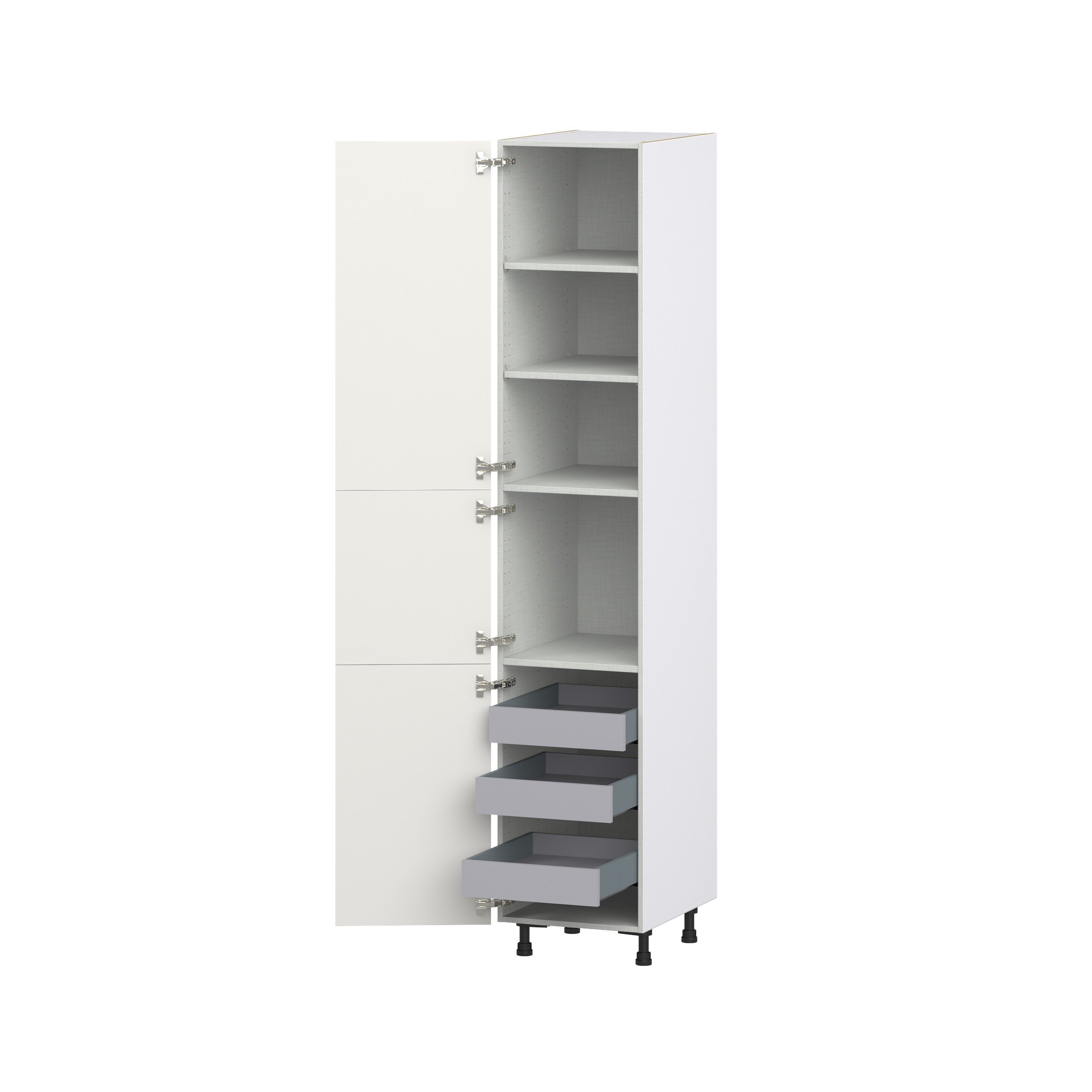 Wisteria Painted Light Gray Recessed Assembled Pantry Cabinet with 2 Doors and 3 Inner Drawers (18 in. W X 94.5 in. H X 24 in. D)