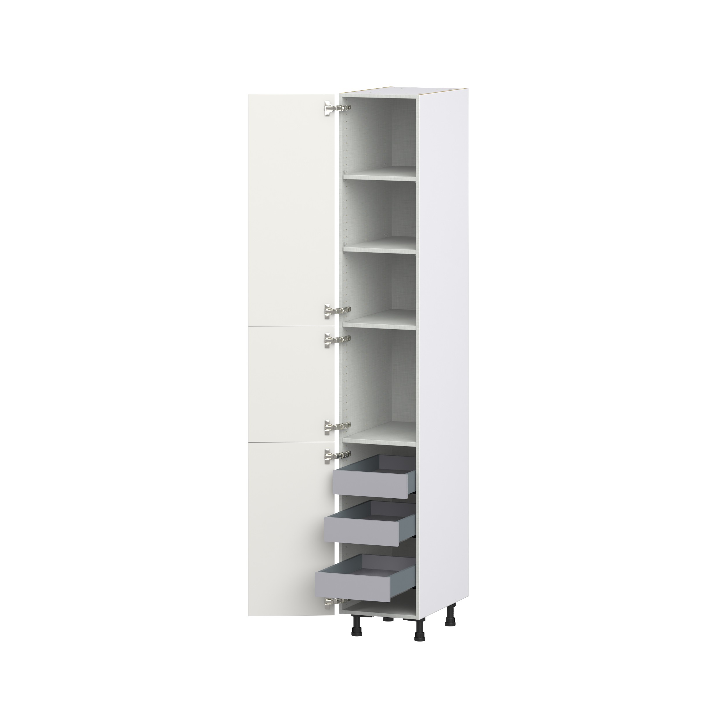 Wisteria Painted Light Gray Recessed Assembled Pantry Cabinet with 2 Doors and 3 Inner Drawers (15 in. W X 94.5 in. H X 24 in. D)