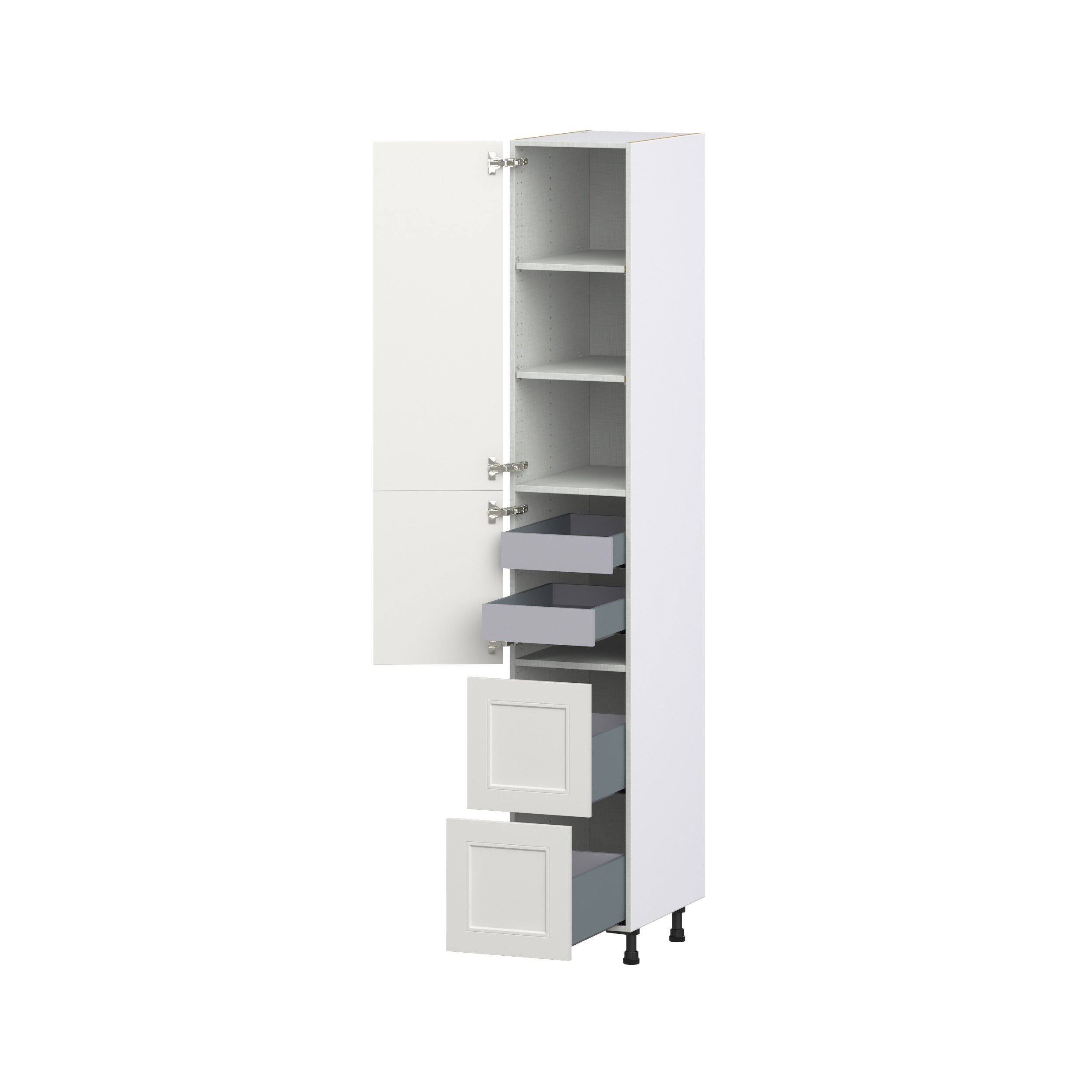 Wisteria Painted Light Gray Recessed Assembled Pantry Cabinet 2 Doors with 2 Drawers and 2 Inner Drawers (15 in. W X 94.5 in. H X 24 in. D)