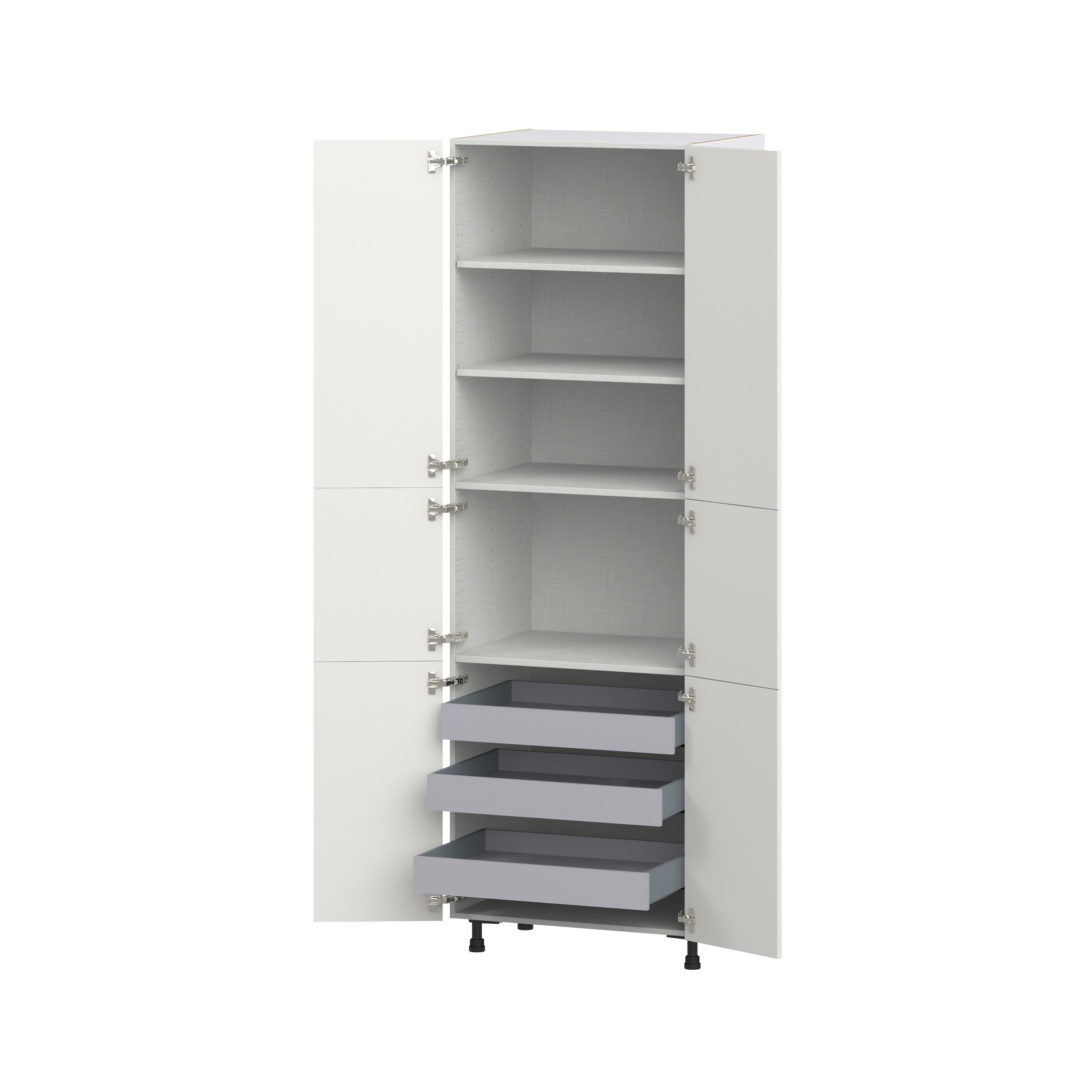 Wisteria Painted Light Gray Recessed Assembled Pantry Cabinet with 6 Doors and 3 Inner Drawers (30 in. W X 94.5 in. H X 24 in. D)