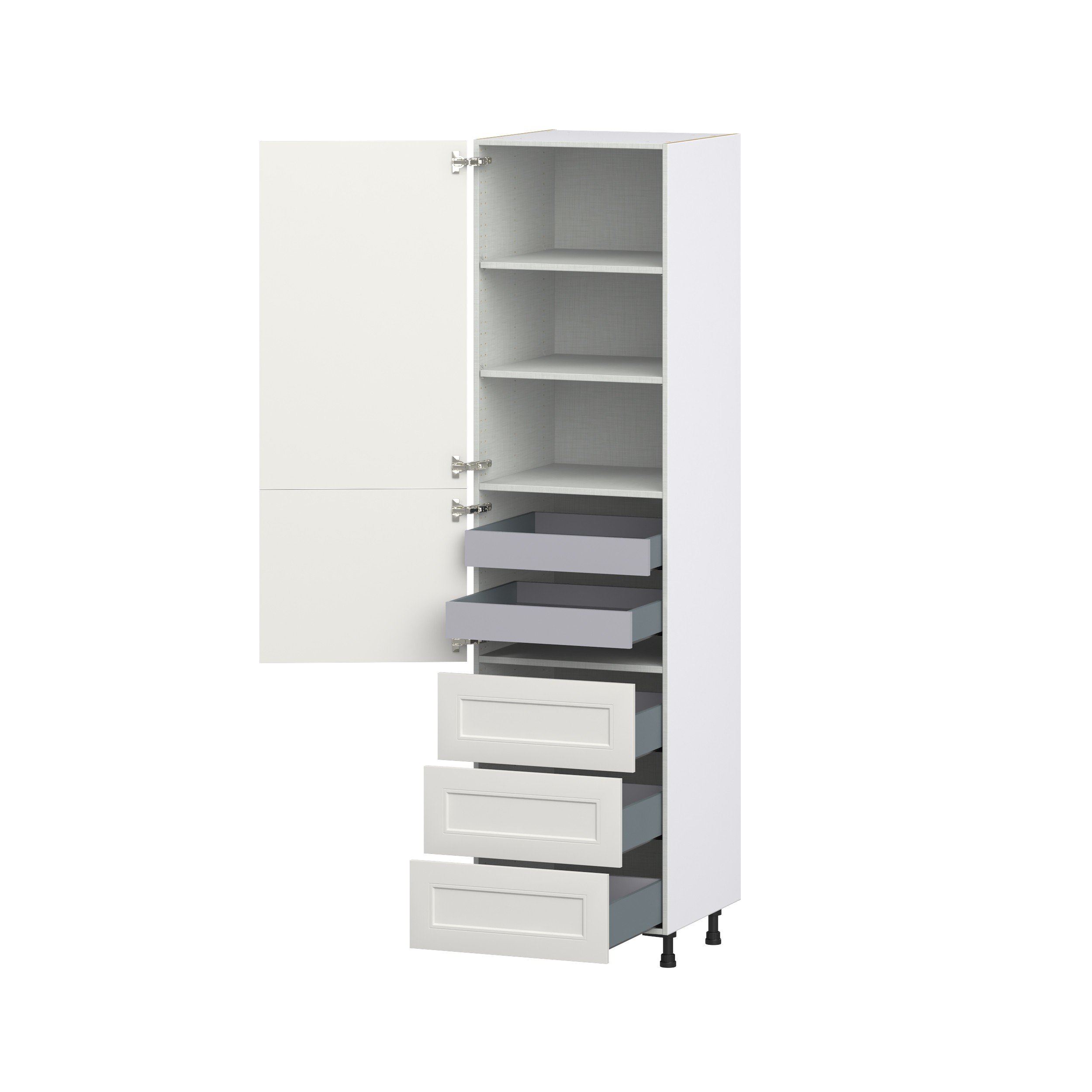 Wisteria Painted Light Gray Recessed Assembled Pantry Cabinet 1 Doors with 3 Drawers and 2 Inner Drawers (24 in. W X 94.5 in. H X 24 in. D)