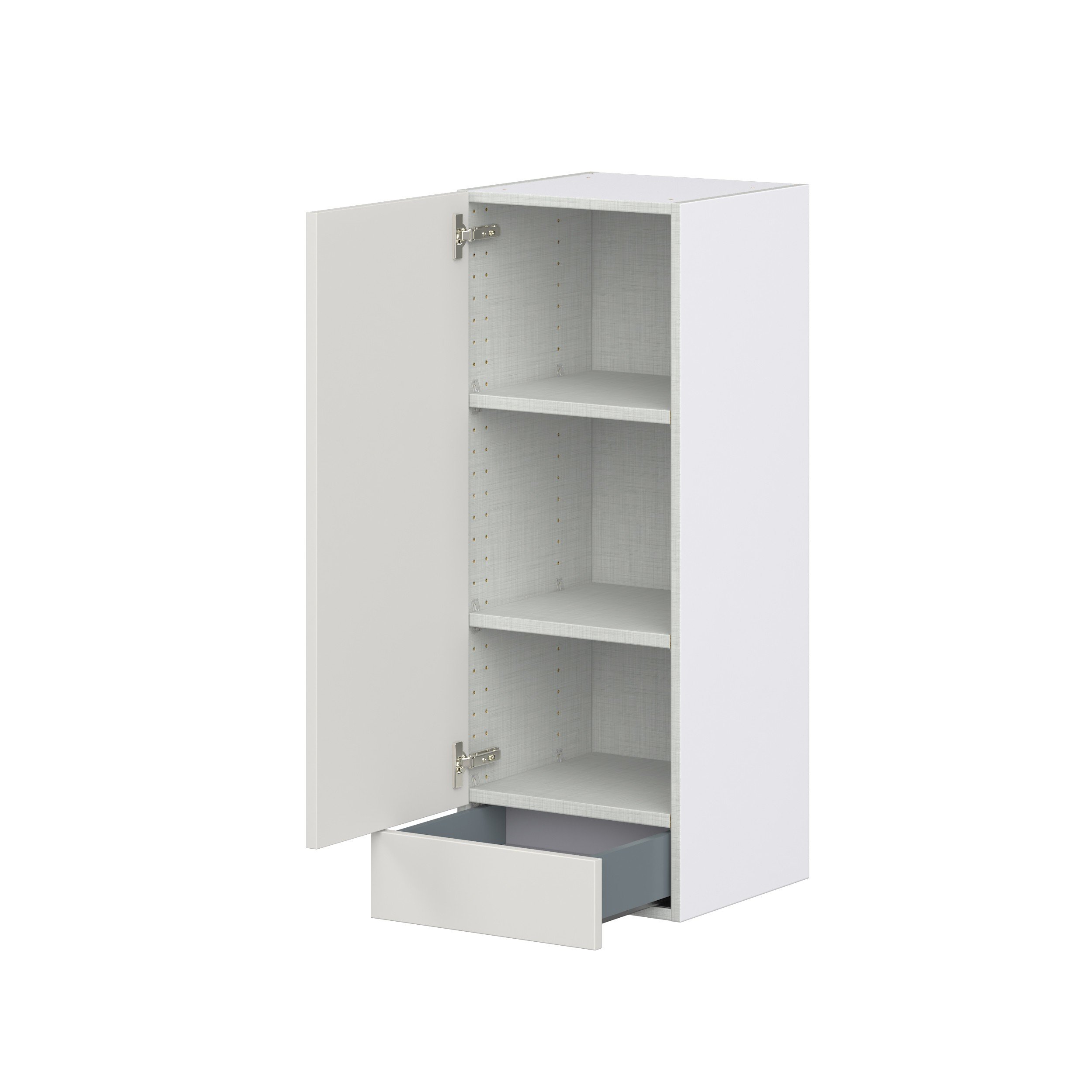 Wisteria Painted Light Gray Recessed Assembled Wall Cabinet with a Door and a 5 in. Drawer (15 in. W x 40 in. H x 14 in. D)