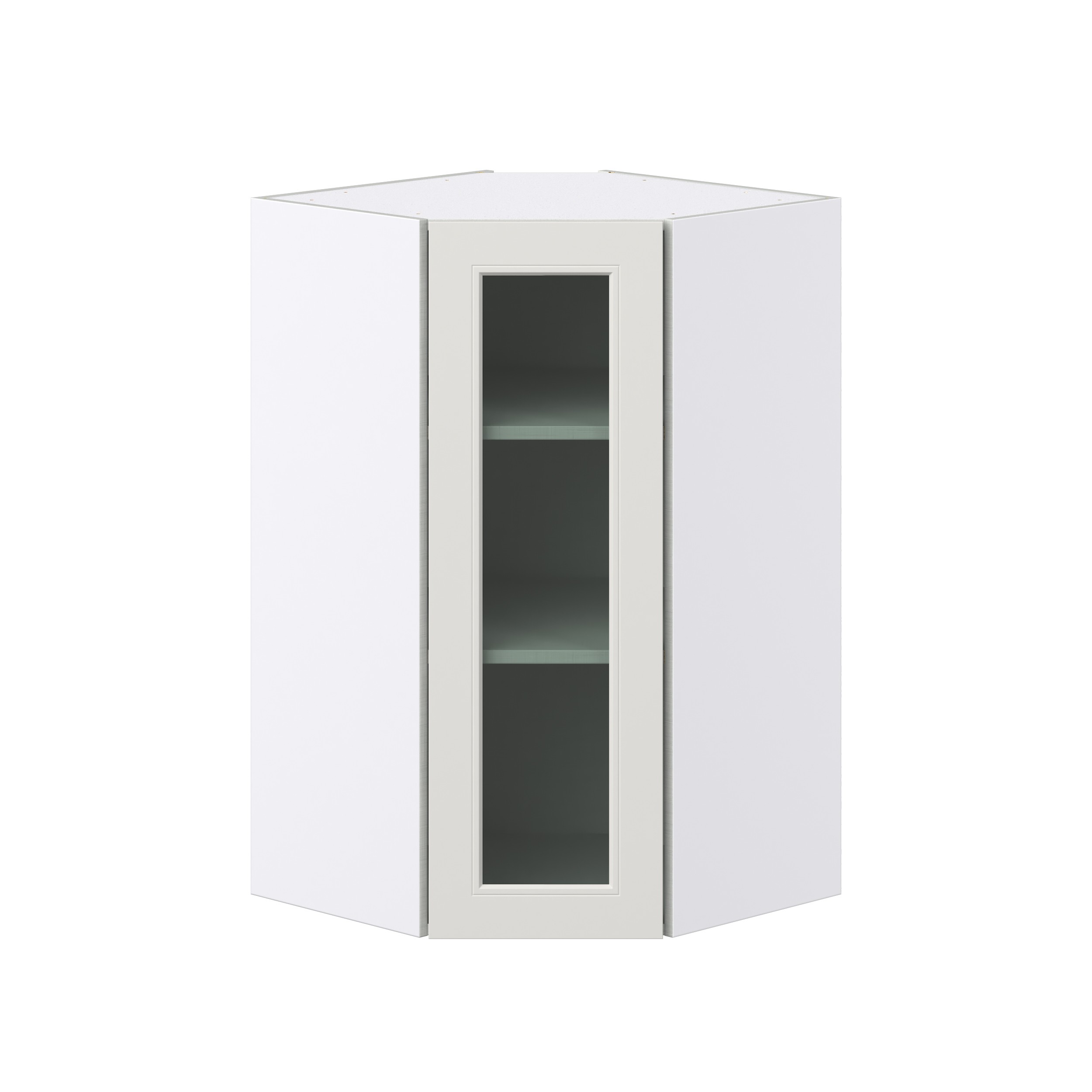 Wisteria Painted Light Gray Recessed Assembled Corner Wall Cabinet with a Glass Door (24 in. W x 40 in. H x 24 in. D)