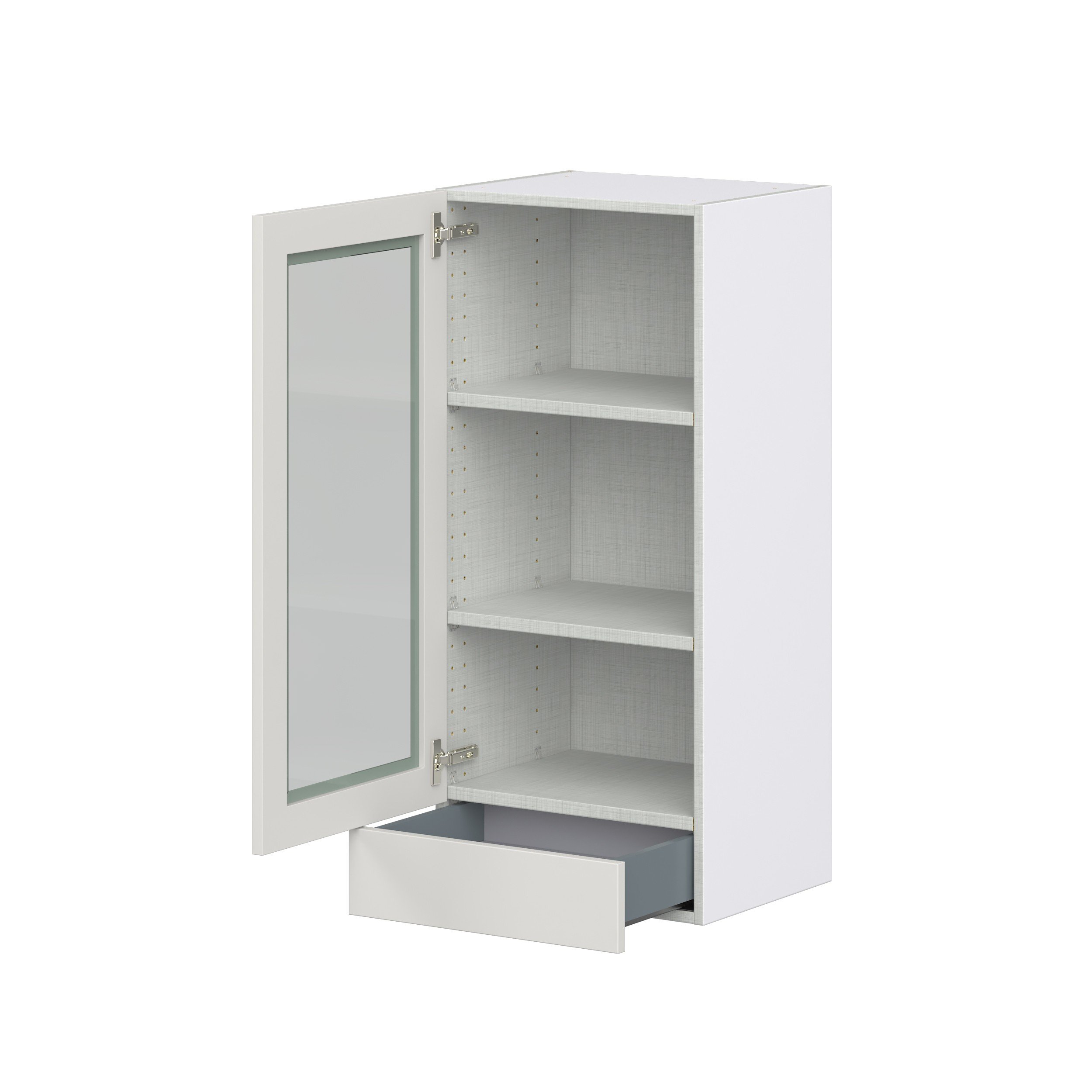 Wisteria Painted Light Gray Recessed Assembled Wall Cabinet with a Glass Door and a 5 in. Drawer (18 in. W x 40 in. H x 14 in. D)