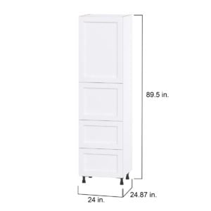 Dahlia Bright White  Shaker Assembled Pantry Cabinet 1 Doors with 2 Drawers and 2 Inner Drawers (24 in. W X 89.5 in. H X 24 in. D)