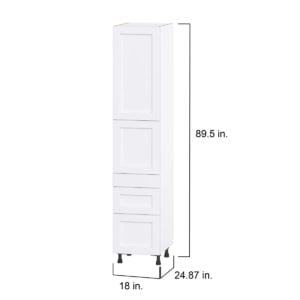 Dahlia Bright White  Shaker Assembled Pantry  Cabinet with 3 Drawers and 2 Inner Drawers (18 in. W X 89.5 in. H X 24 in. D)