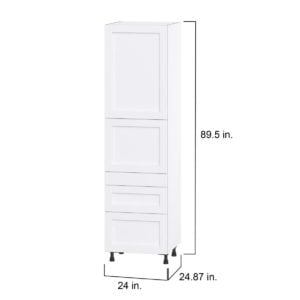 Dahlia Bright White  Shaker Assembled Pantry  Cabinet with 3 Drawers and 2 Inner Drawers (24 in. W X 89.5 in. H X 24 in. D)