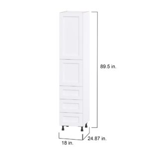 Dahlia Bright White  Shaker Assembled Pantry Cabinet 1 Doors with 3 Drawers and 2 Inner Drawers (18 in. W X 89.5 in. H X 24 in. D)