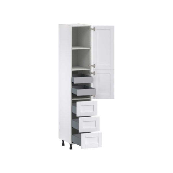 Dahlia Bright White  Shaker Assembled Pantry Cabinet 2 Doors with 3 Drawers and 2 Inner Drawers (15 in. W X 84.5 in. H X 24 in. D)