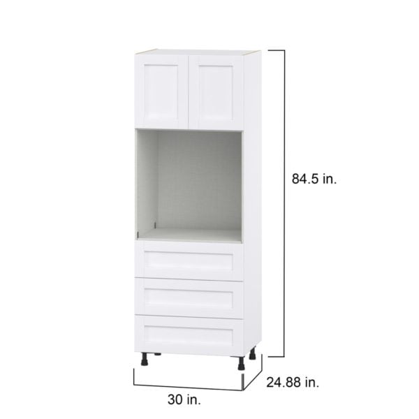 Dahlia Bright White  Shaker Assembled Pantry Single Oven Cabinet with 3 Even Drawers (30 in. W X 84.5 in. H X 24 in. D)