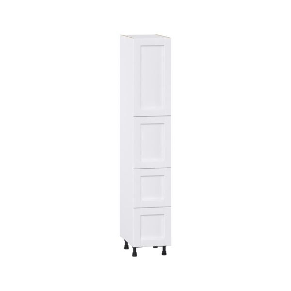 Dahlia Bright White  Shaker Assembled Pantry Cabinet 2 Doors with 2 Drawers and 2 Inner Drawers (15 in. W X 84.5 in. H X 24 in. D)