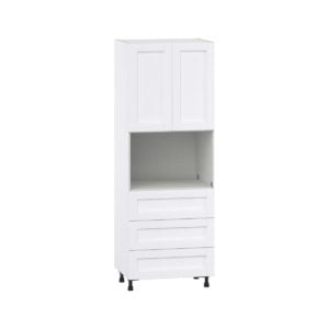 Dahlia Bright White  Shaker Assembled Pantry Microwave Cabinet with 3 Even Drawers (30 in. W X 84.5 in. H X 24 in. D)