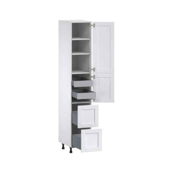 Dahlia Bright White  Shaker Assembled Pantry Cabinet 2 Doors with 2 Drawers and 2 Inner Drawers (15 in. W X 89.5 in. H X 24 in. D)