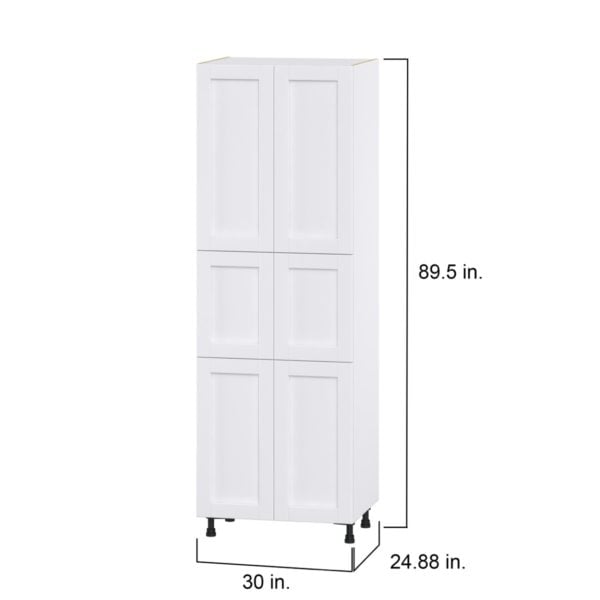 Dahlia Bright White  Shaker Assembled Pantry Cabinet with 6 Doors and 3 Inner Drawers (30 in. W X 89.5 in. H X 24 in. D)