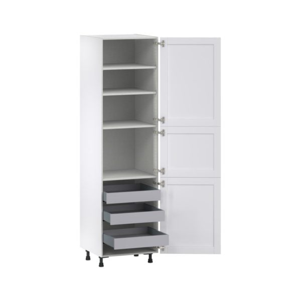 Dahlia Bright White  Shaker Assembled Pantry Cabinet with 2 Doors and 3 Inner Drawers (24 in. W X 89.5 in. H X 24 in. D)