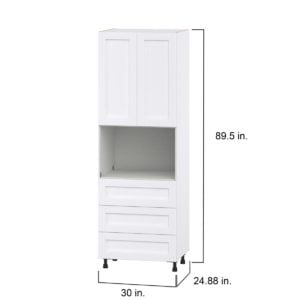 Dahlia Bright White  Shaker Assembled Pantry Microwave Cabinet with 3 Even Drawers (30 in. W X 89.5 in. H X 24 in. D)