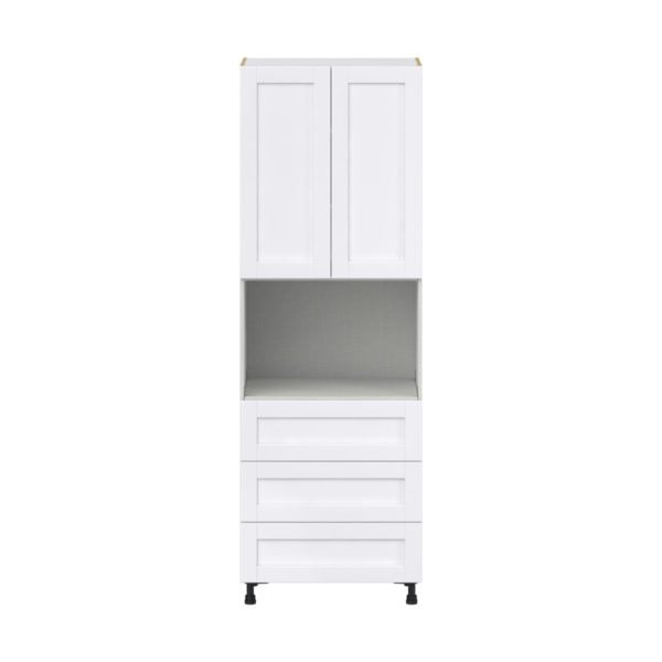 Dahlia Bright White  Shaker Assembled Pantry Microwave Cabinet with 3 Even Drawers (30 in. W X 89.5 in. H X 24 in. D)