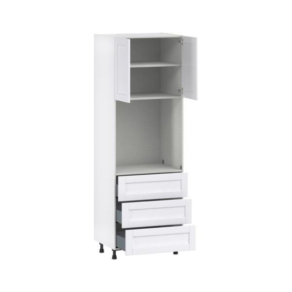 Dahlia Bright White  Shaker Assembled Pantry Single Oven Cabinet with 3 Even Drawers (30 in. W X 89.5 in. H X 24 in. D)