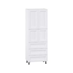 Dahlia Bright White  Shaker Assembled Pantry Cabinet 4 Doors with 3 Drawers and 2 Inner Drawers (30 in. W X 84.5 in. H X 24 in. D)