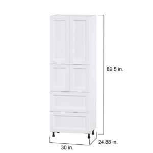 Dahlia Bright White  Shaker Assembled Pantry Cabinet 4 Doors with 2 Drawers and 2 Inner Drawers (30 in. W X 89.5 in. H X 24 in. D)