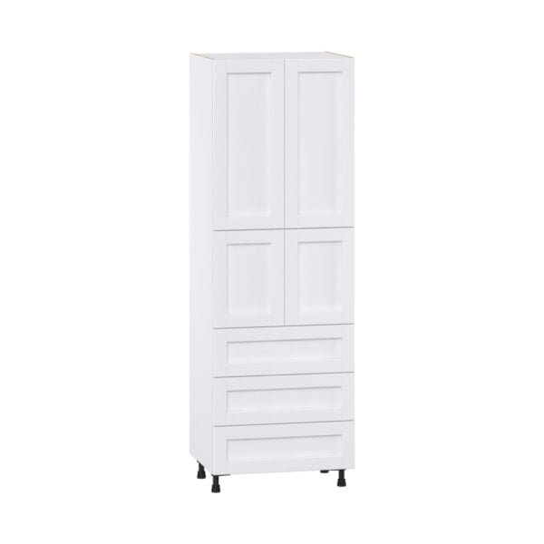 Dahlia Bright White  Shaker Assembled Pantry Cabinet 4 Doors with 3 Drawers and 2 Inner Drawers (30 in. W X 89.5 in. H X 24 in. D)