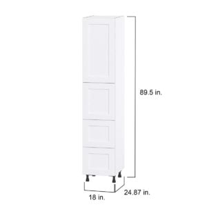 Jasmine Painted Warm White  Shaker Assembled Pantry Cabinet 1 Doors with 2 Drawers and 2 Inner Drawers (18 in. W X 89.5 in. H X 24 in. D)