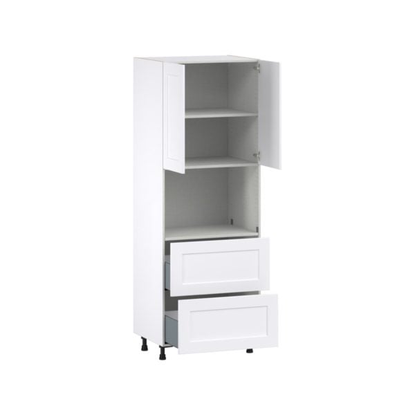 Jasmine Painted Warm White  Shaker Assembled Pantry Microwave Cabinet with 2 Drawer (30 in. W X 84.5 in. H X 24 in. D)