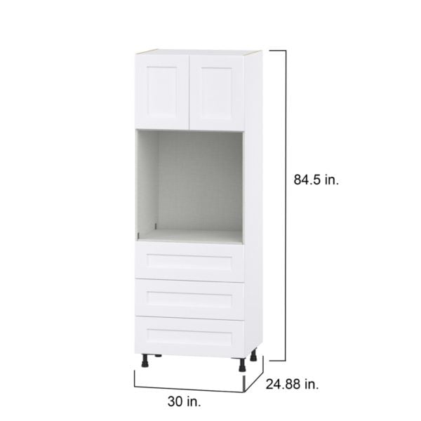 Jasmine Painted Warm White  Shaker Assembled Pantry Single Oven Cabinet with 3 Even Drawers (30 in. W X 84.5 in. H X 24 in. D)