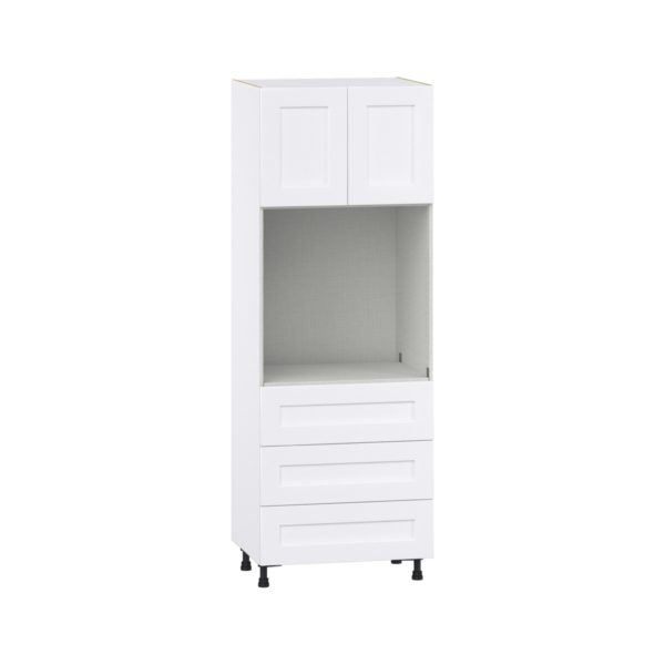 Jasmine Painted Warm White  Shaker Assembled Pantry Single Oven Cabinet with 3 Even Drawers (30 in. W X 84.5 in. H X 24 in. D)